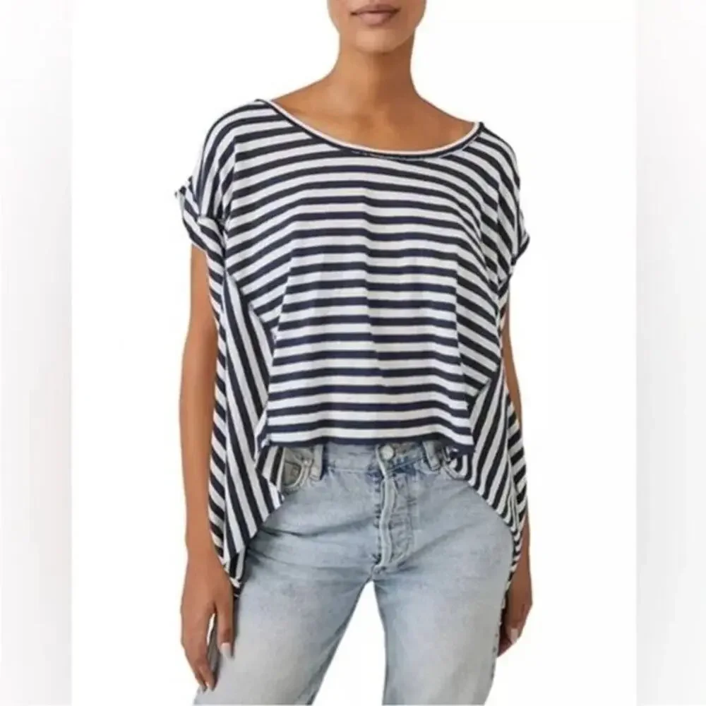 Free People We the Free Angel Striped T-Shirt Navy White Size Small - Picture 1 of 9